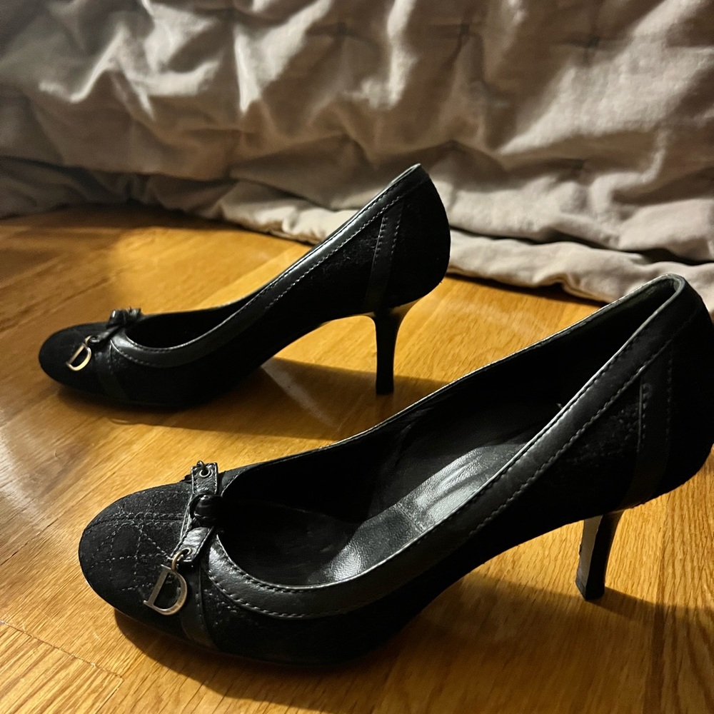 Christian Dior Black Suede and Leather Pumps With C & D Charms